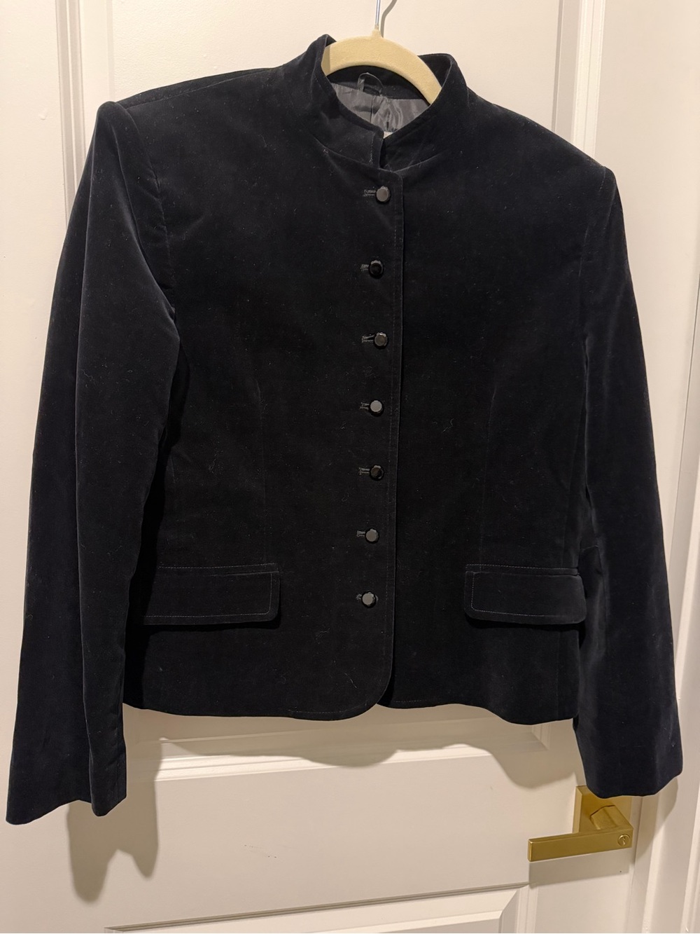 Vintage Women's Black Velvet Stand-Collar Button Blazer Military Jacket